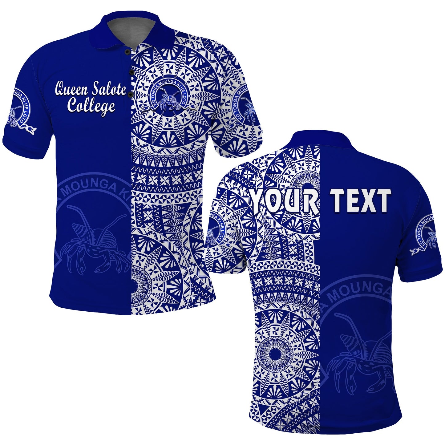 Custom Personalised Queen Salote Tonga College Polo Shirt Tongan Ngatu Pattern