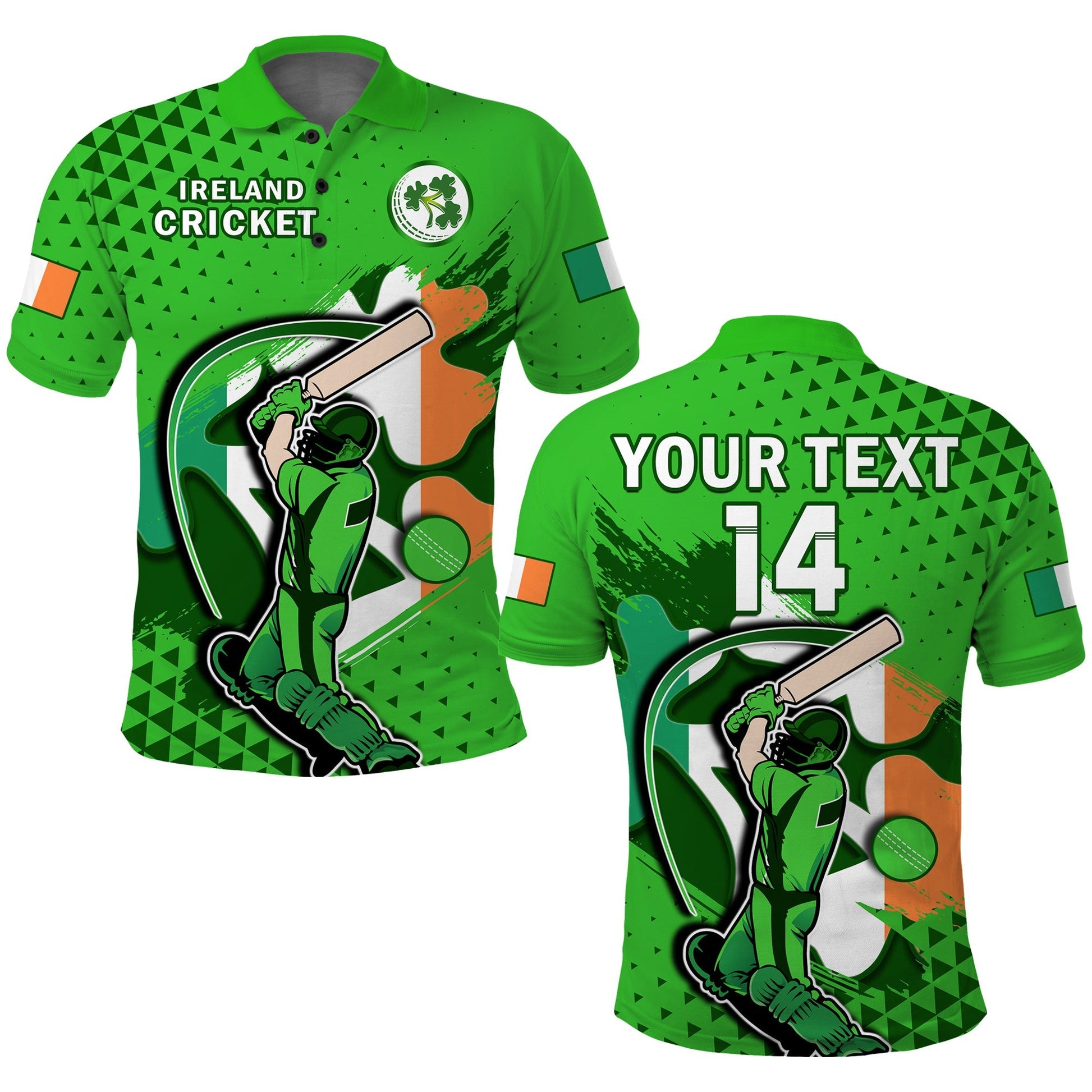 (Custom Text And Number) Ireland Cricket Polo Shirt Irish Flag Shamrock Sporty Style