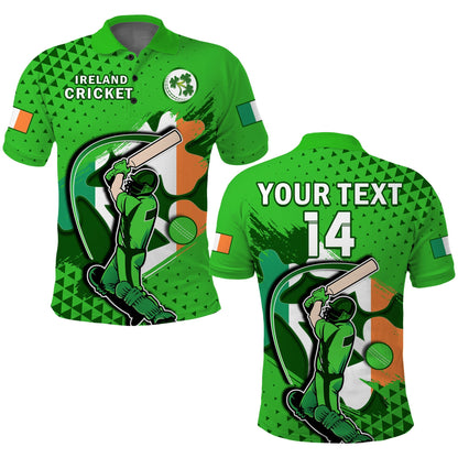 (Custom Text And Number) Ireland Cricket Polo Shirt Irish Flag Shamrock Sporty Style