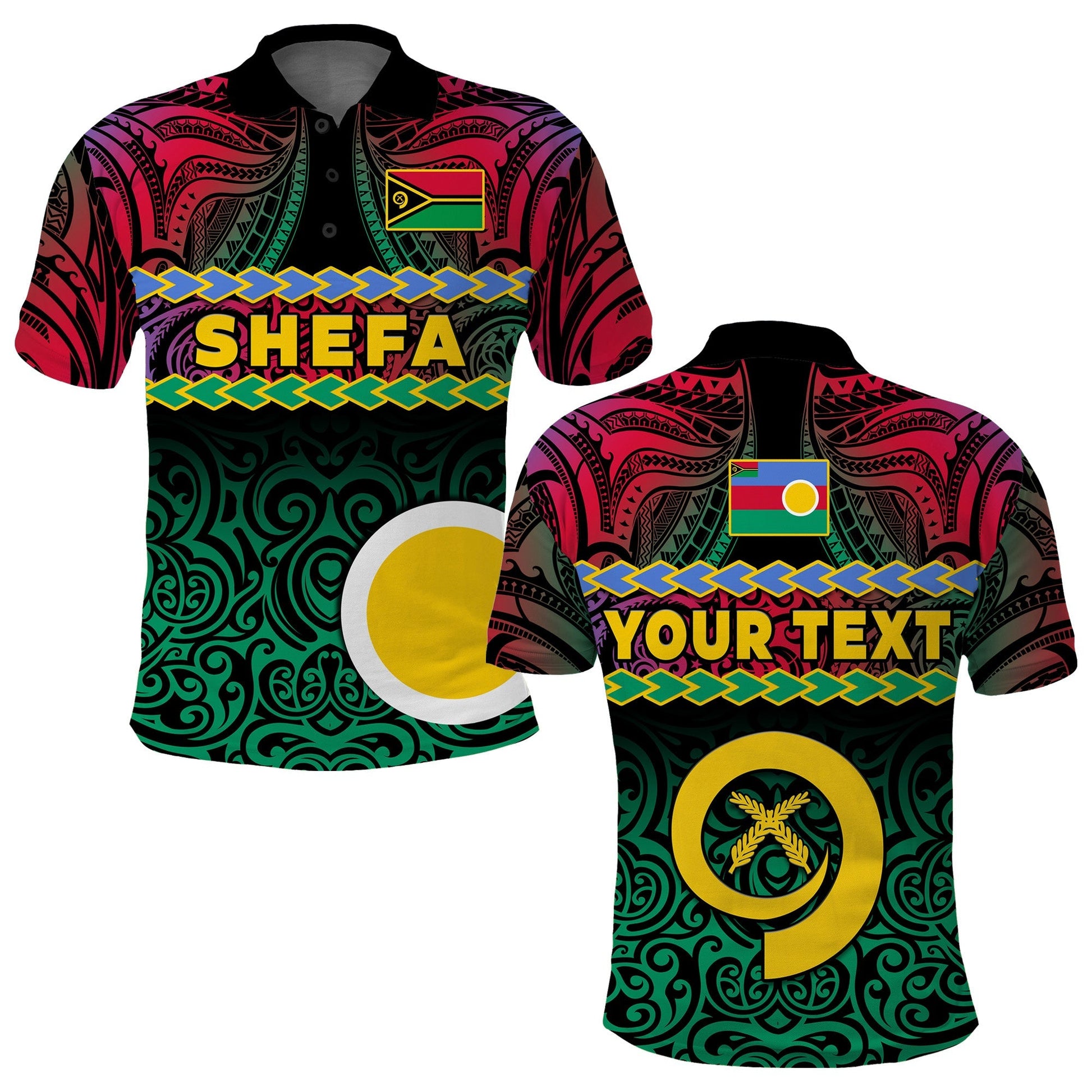 Custom Personalised Shefa Province Polo Shirt Vanuatu Pig Tusk Polynesian Flag Style