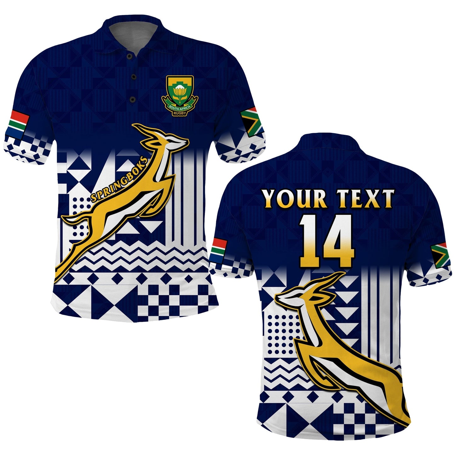 (Custom Text And Number) South Africa Rugby Polo Shirt Outgoing Tour Go Springboks