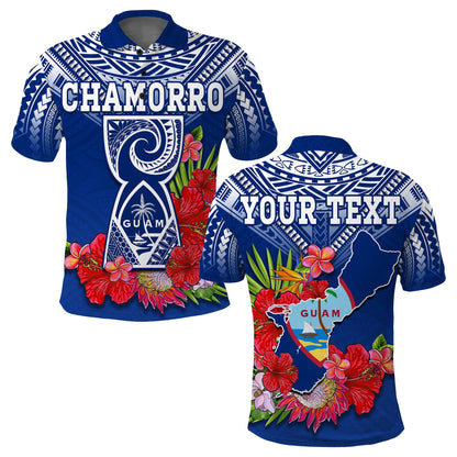 Custom Personalised Guam Chamorro Polo Shirt Guaman Latte Stone Tropical Flowers Blue Version