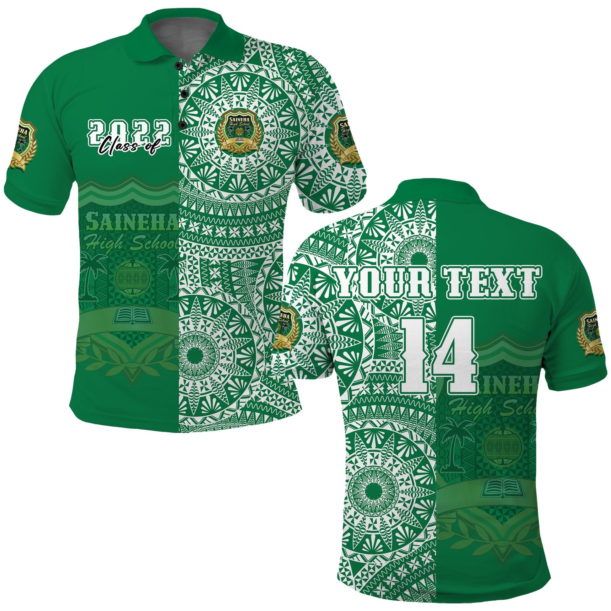 Custom Text And Number Tonga Saineha High School Polo Shirt Class Of Year Tongan Ngatu Pattern