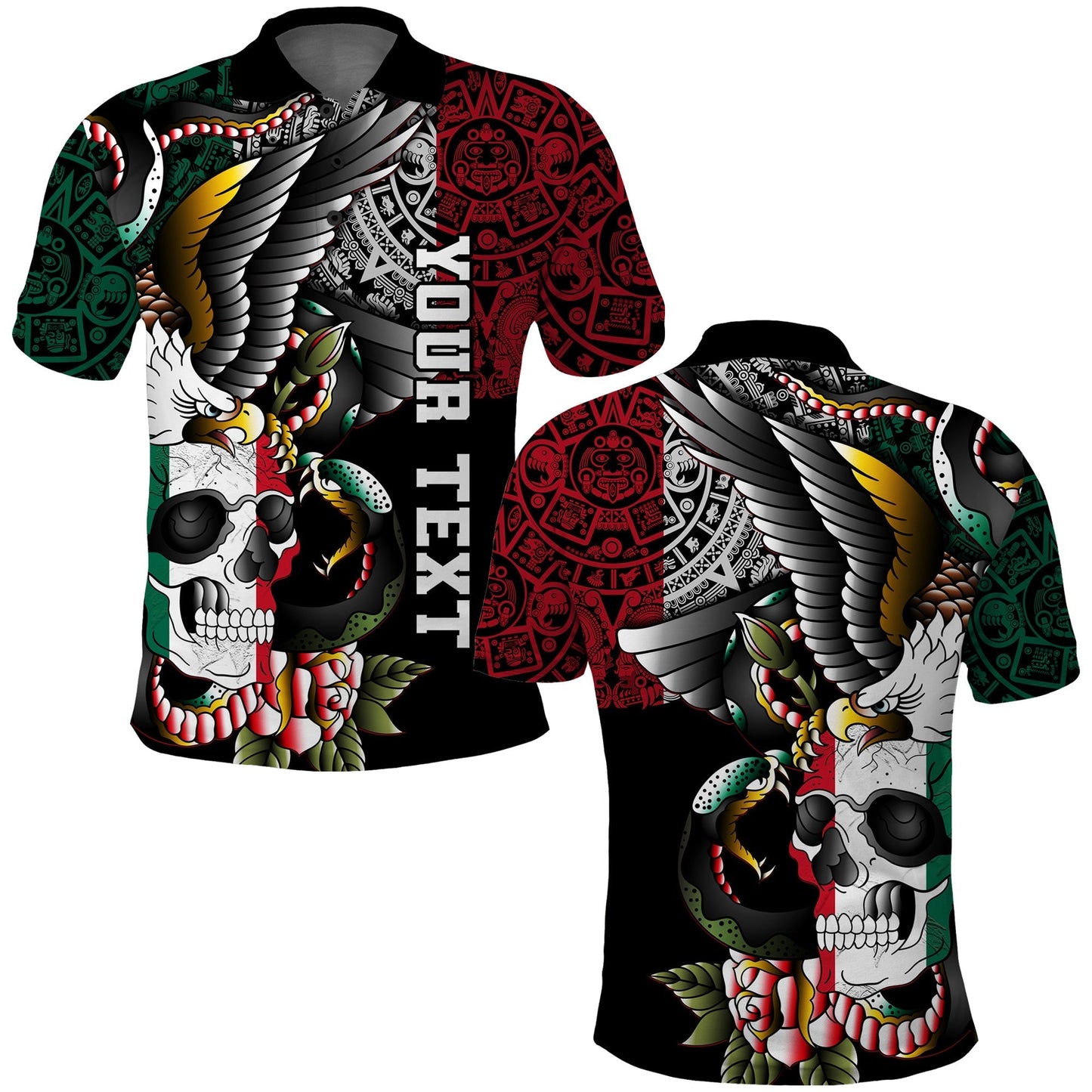 Custom Mexico Polo Shirt Mexican Skull Eagle With Angry Snake