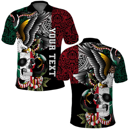 Custom Mexico Polo Shirt Mexican Skull Eagle With Angry Snake