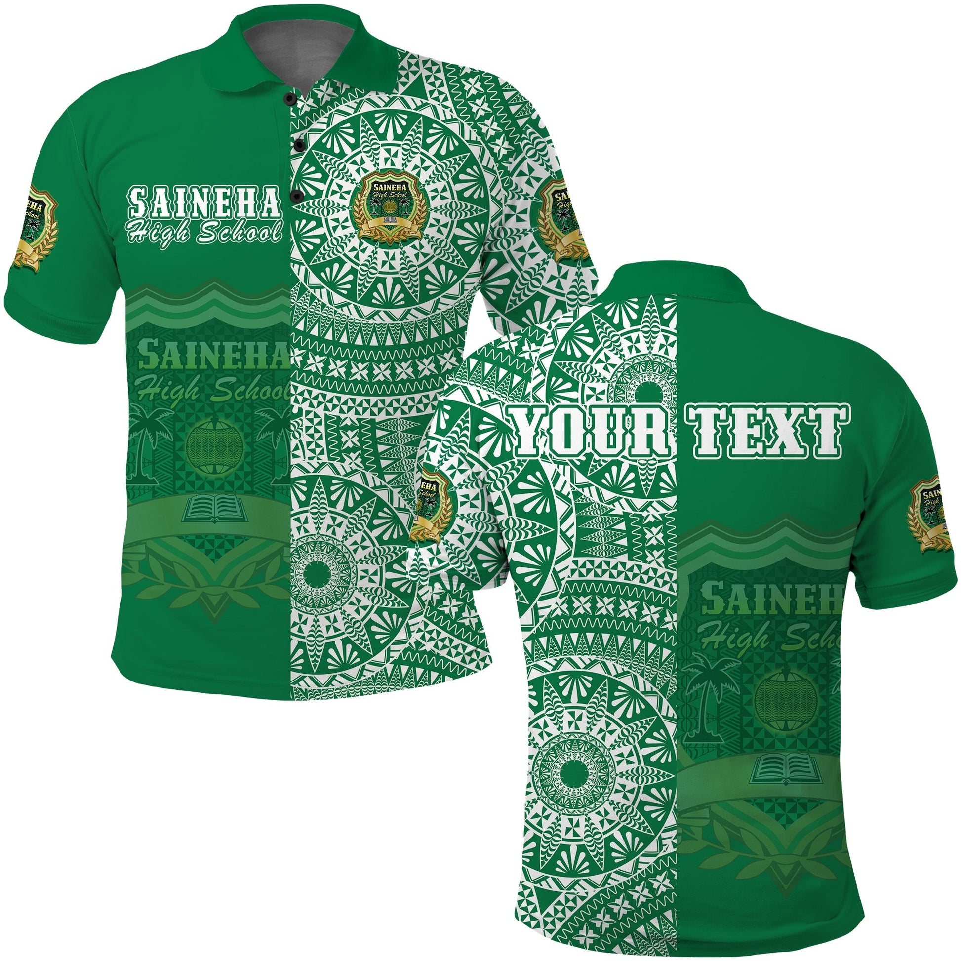 Custom Personalised Tonga Saineha High School Polo Shirt Tongan Ngatu Pattern