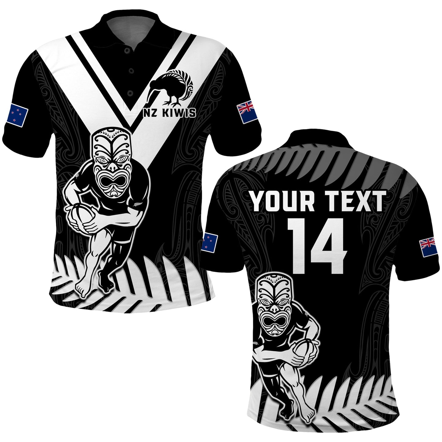 Custom Text And Number New Zealand Silver Fern Rugby Polo Shirt NZ Kiwi Pacific Maori Sporty