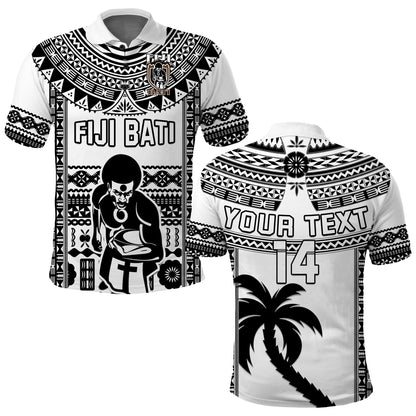 Custom Text And Number Fiji Rugby Polo Shirt Pacific The Bati Black Fijian Tapa