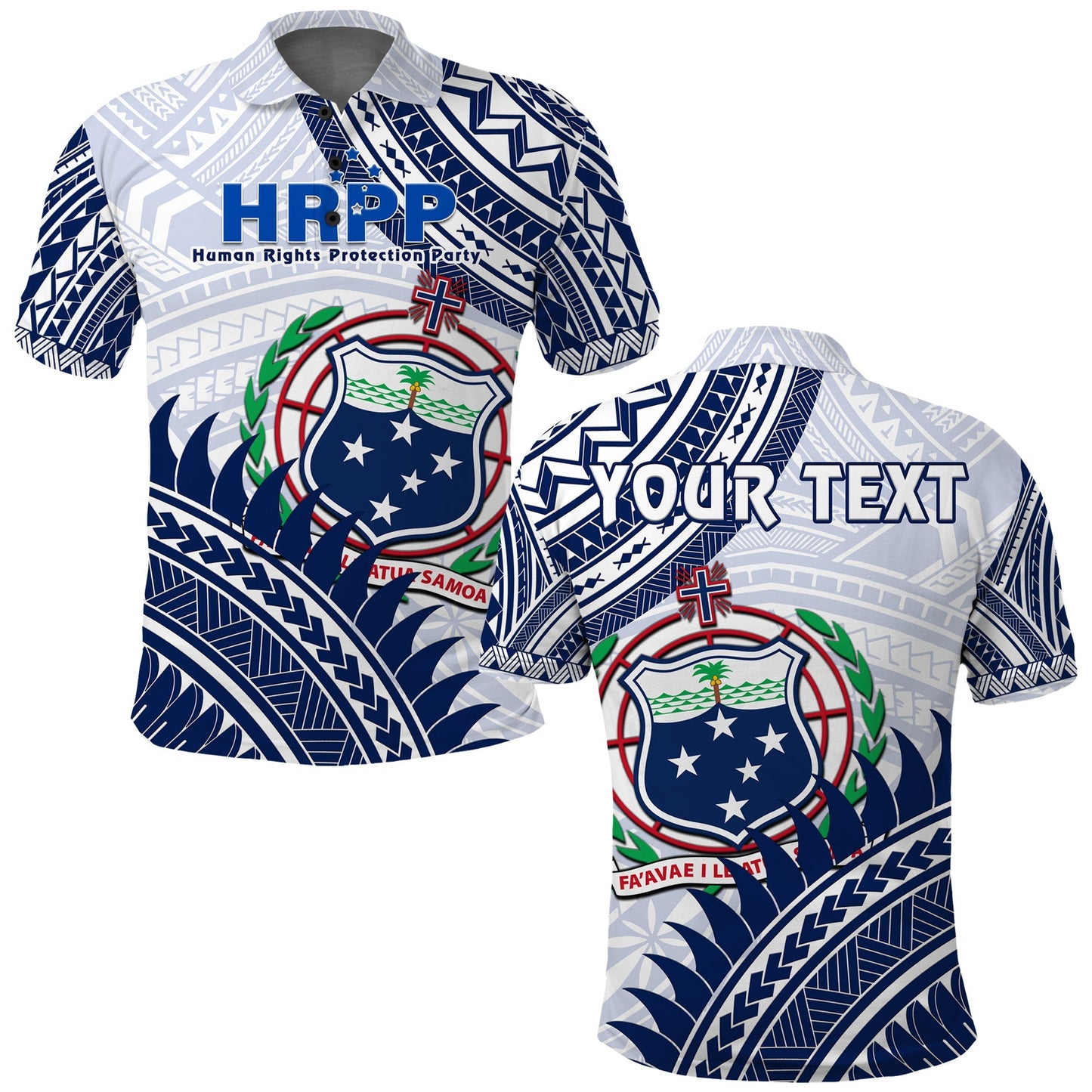 Custom Personalised HRPP Samoa Polo Shirt Samoan Coat Of Arms Polynesian Pattern