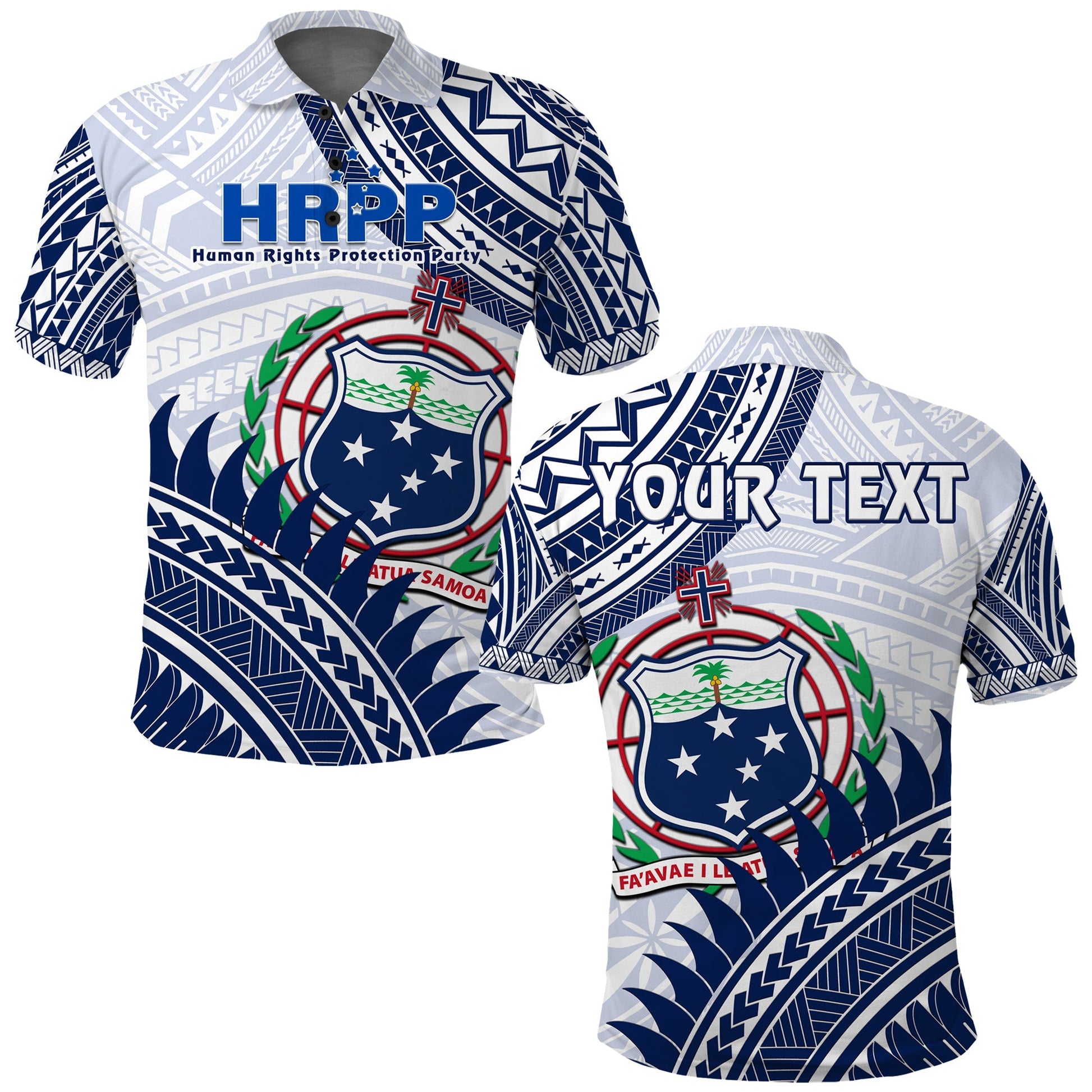 Custom Personalised HRPP Samoa Polo Shirt Samoan Coat Of Arms Polynesian Pattern