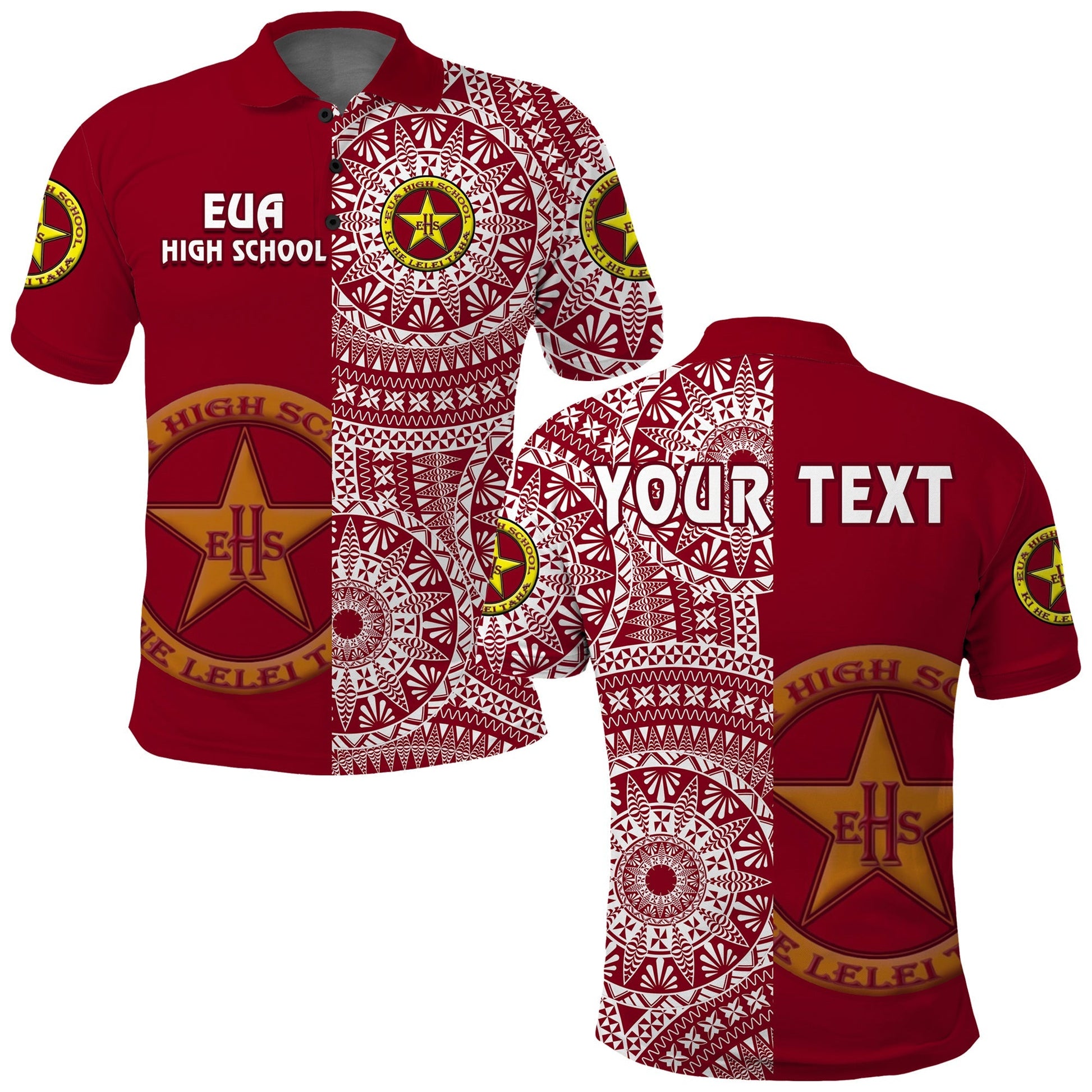 Custom Personalised Tonga Eua High School Polo Shirt Tongan Ngatu Pattern