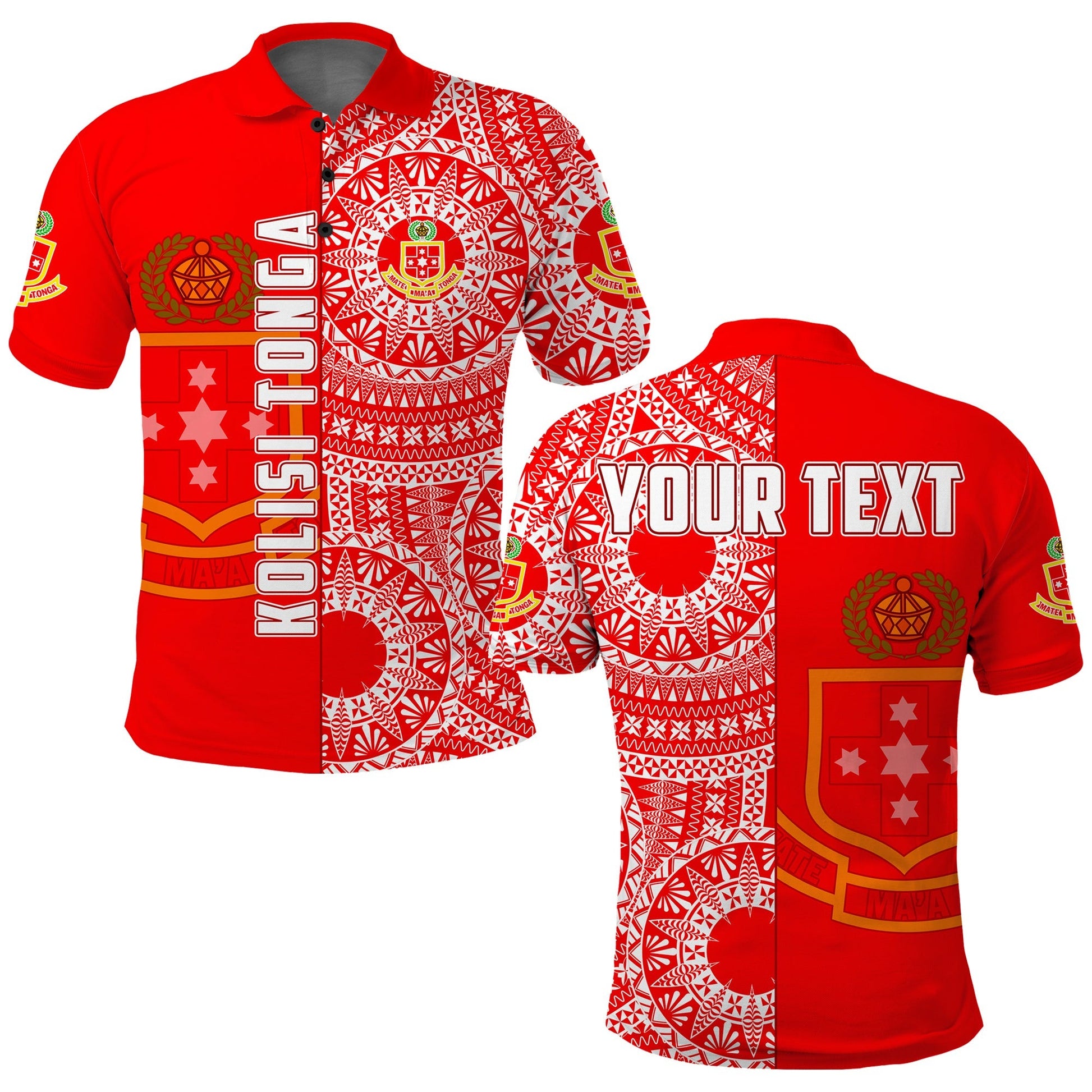 Custom Personalised Kolisi Tonga High School Polo Shirt Tongan Ngatu Pattern