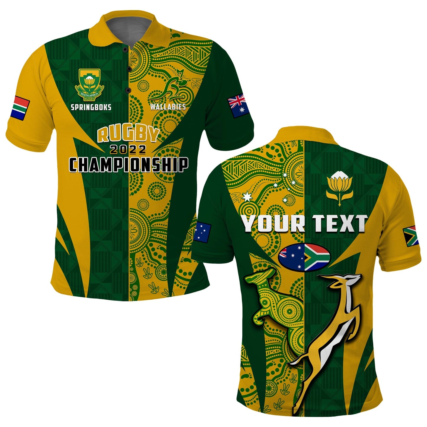 Custom Australia Rugby and South Africa Rugby Polo Shirt Wallabies Mix Springboks Sporty