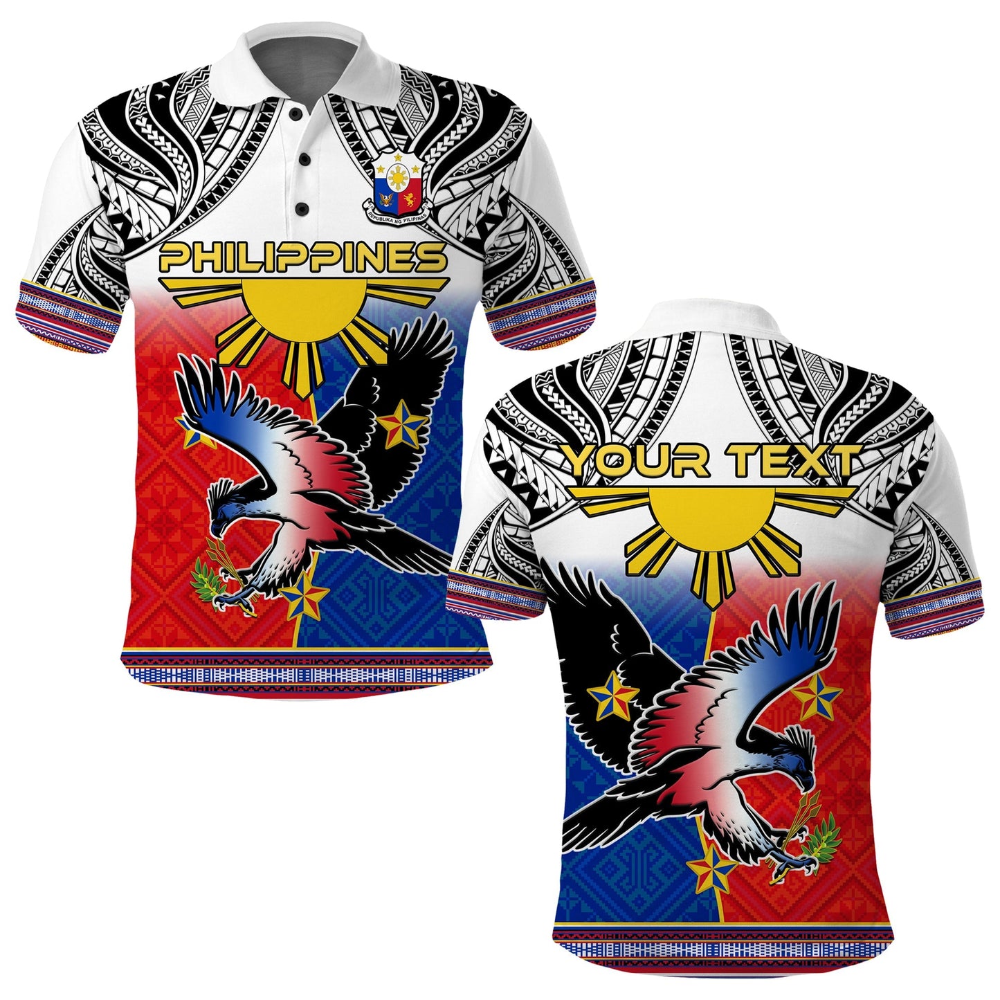 Custom Personalised Philippines Polo Shirt Polynesian Filipino Pattern With Eagle