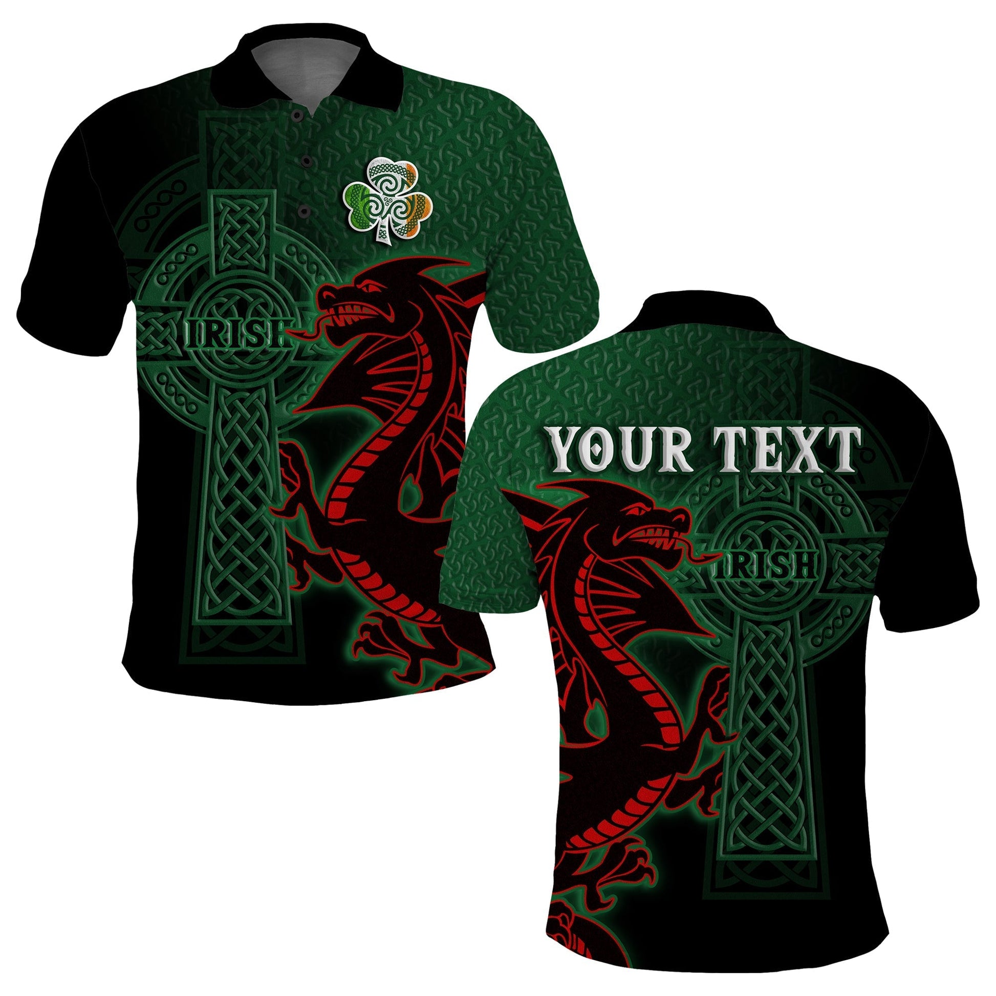 Custom Ireland Polo Shirt The Shamrock Celtic Cross Mix Dragon