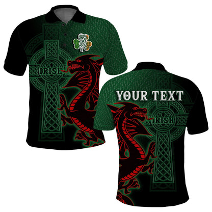 Custom Ireland Polo Shirt The Shamrock Celtic Cross Mix Dragon