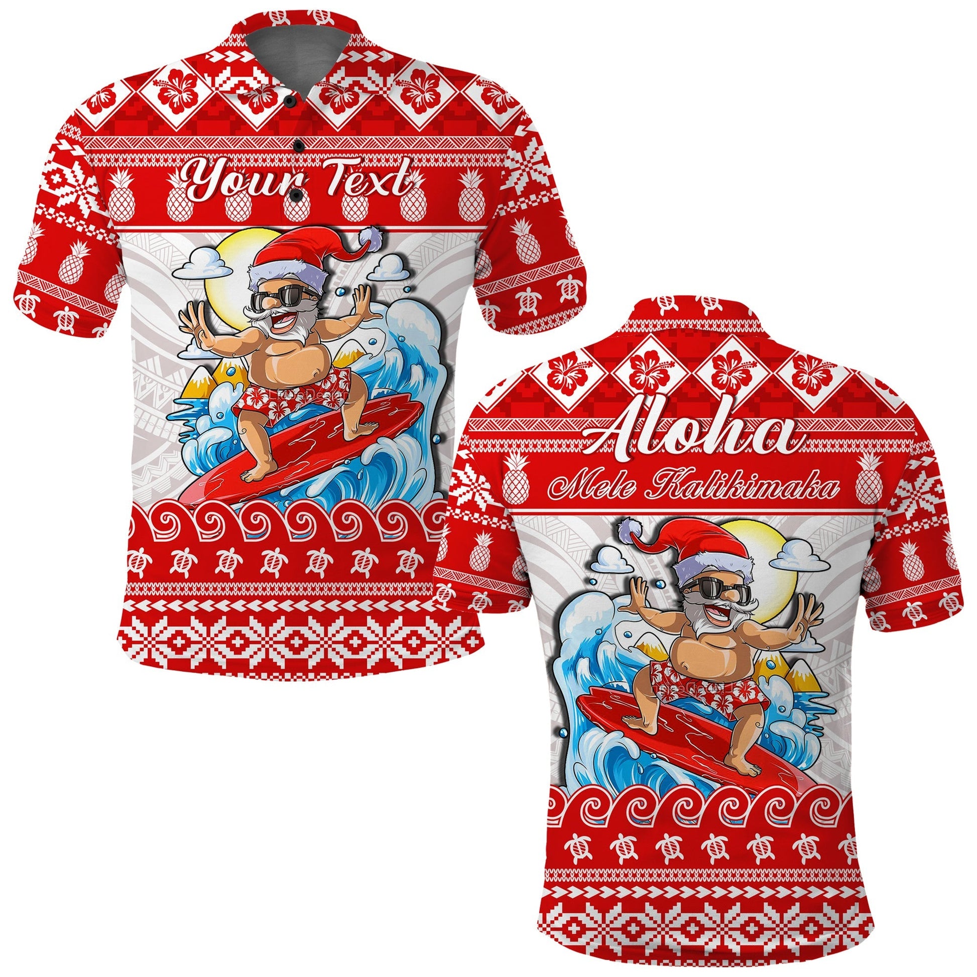 Custom Personalised Hawaii Christmas Polo Shirt Surfing Santa Mele Kalikimaka Polynesian