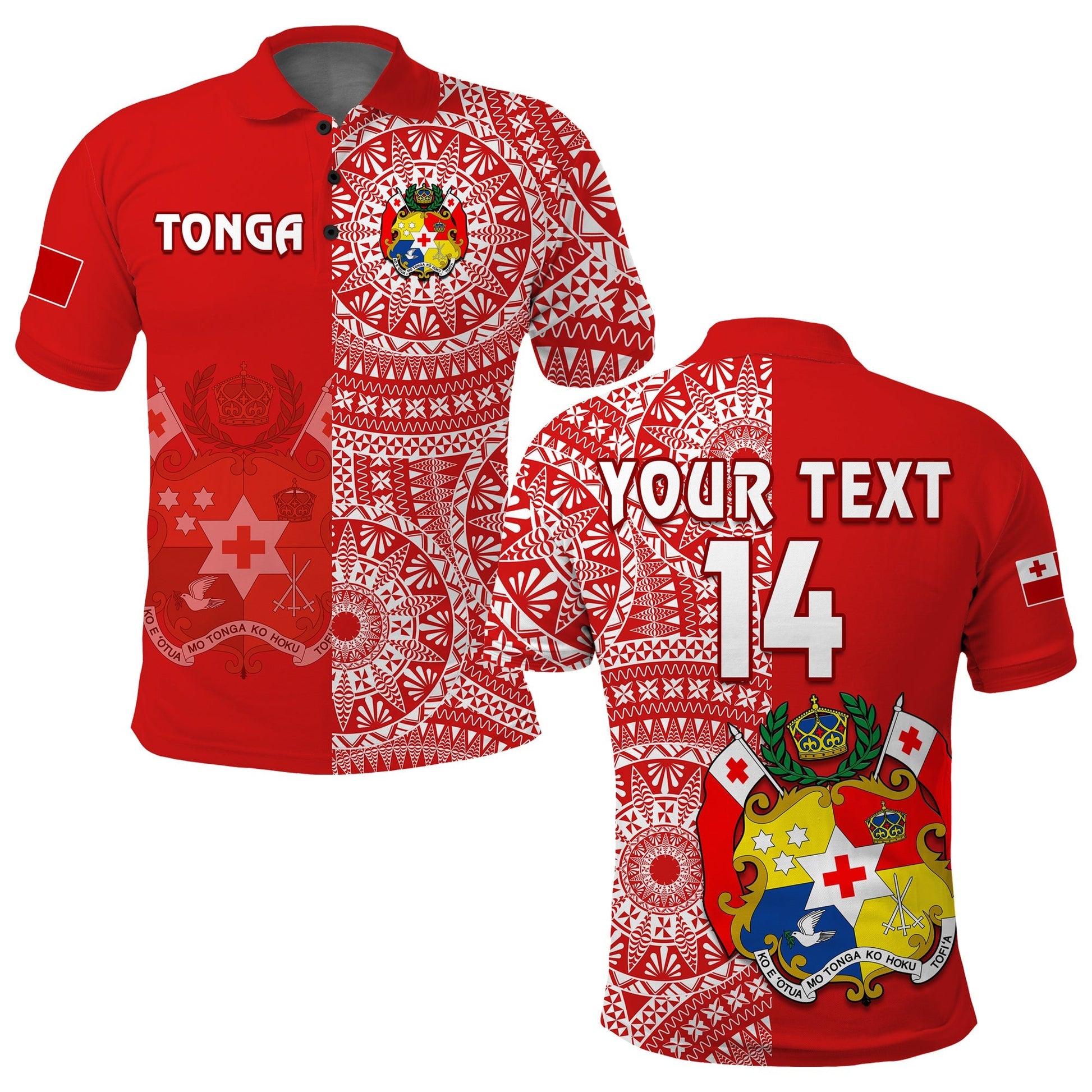 Custom Text And Number Tonga Polo Shirt Tongan Coat Of Arms Ngatu Pattern
