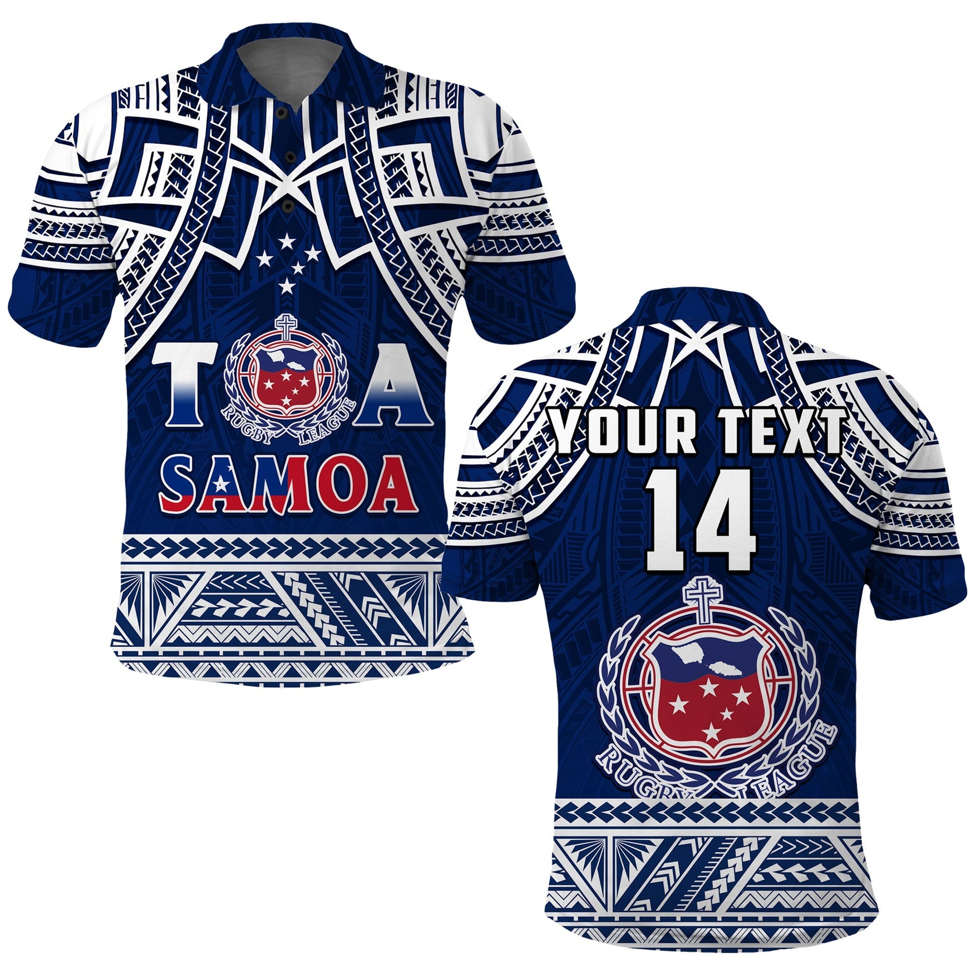 Custom Personalise Text and Number Samoa Rugby Polo Shirt Toa Samoa Pacific Sporty