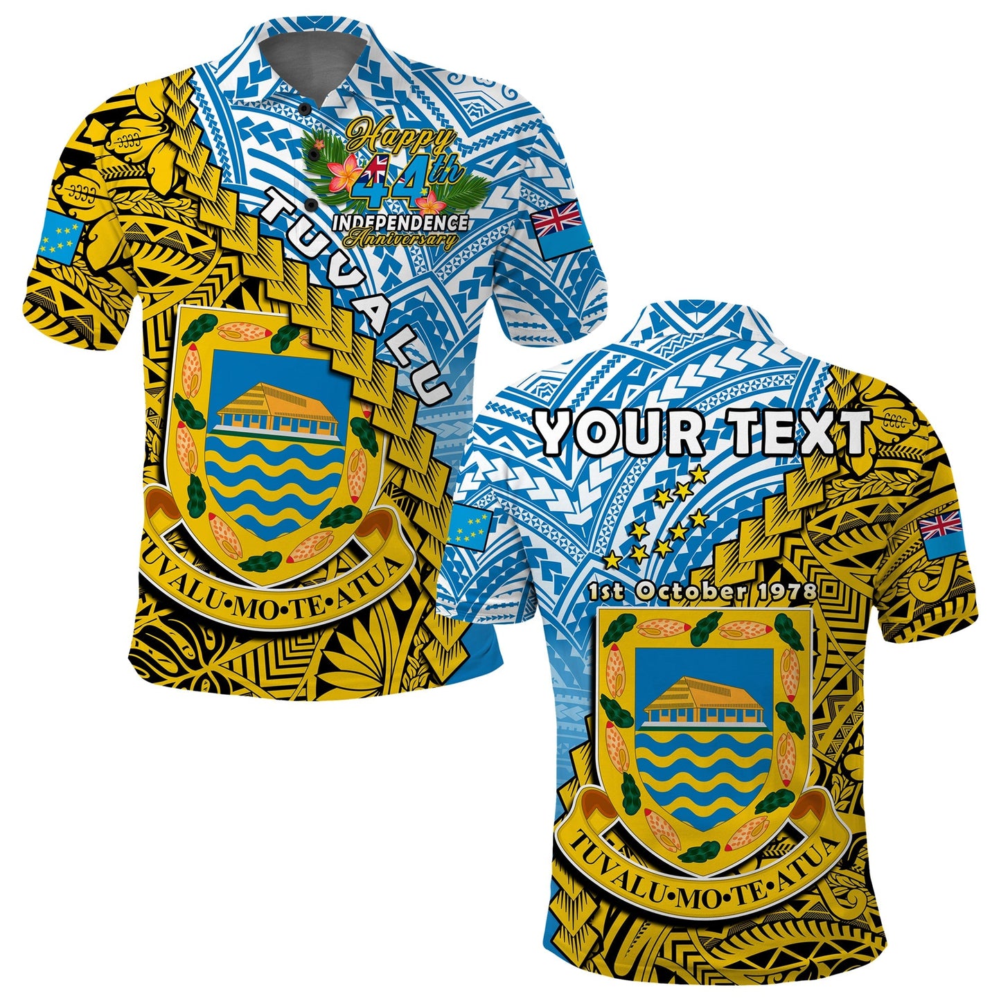 Custom Personalised Tuvalu 1978 Polo Shirt Happy 44th Independence Anniversary Polynesian Pattern