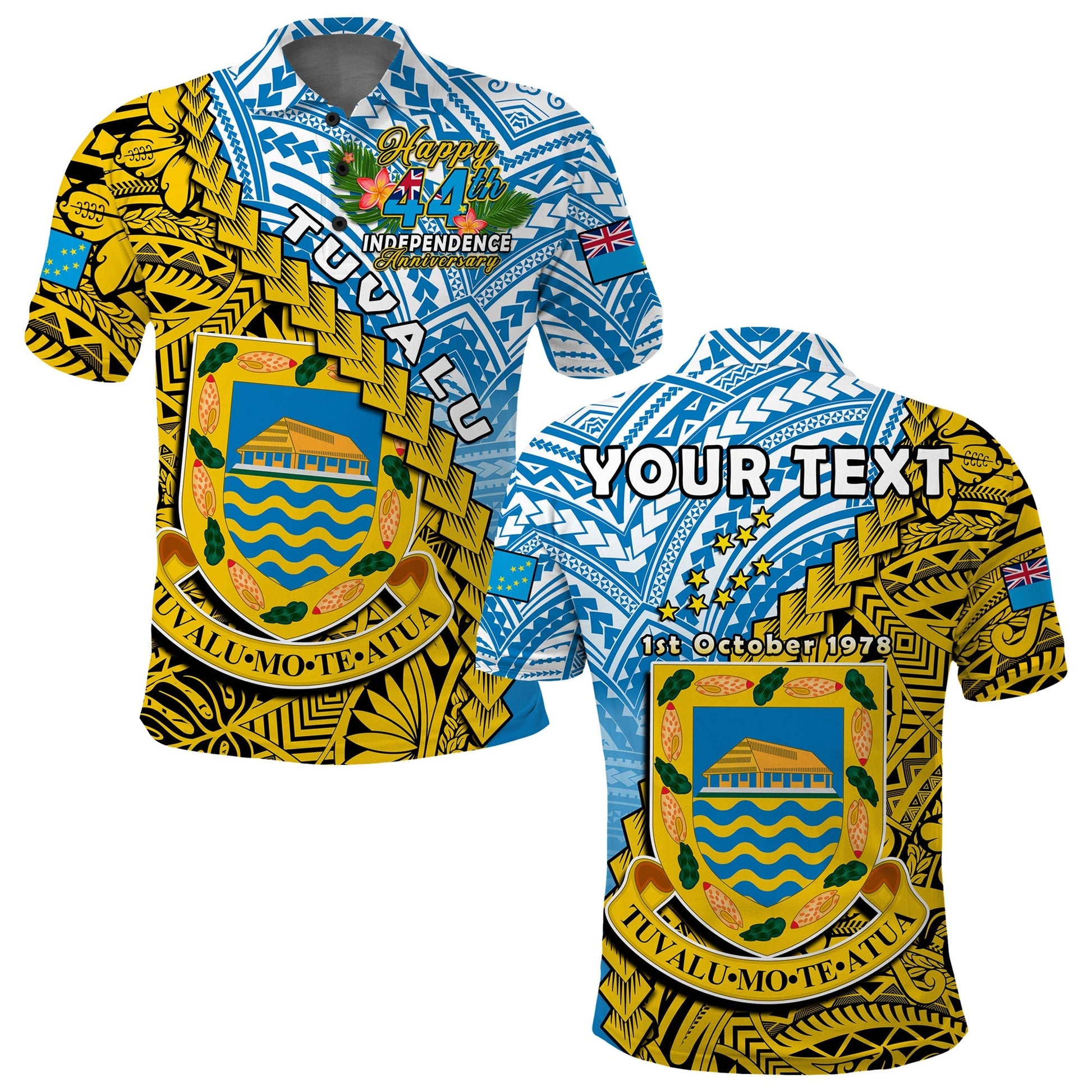 Custom Personalised Tuvalu 1978 Polo Shirt Happy 44th Independence Anniversary Polynesian Pattern