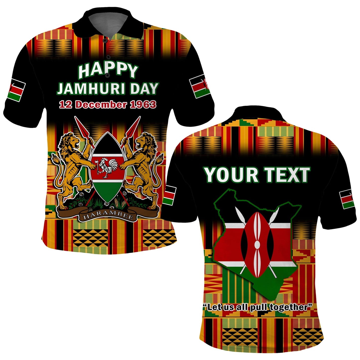 Custom Kenya Polo Shirt Happy Jamhuri Day Kenyan Pattern