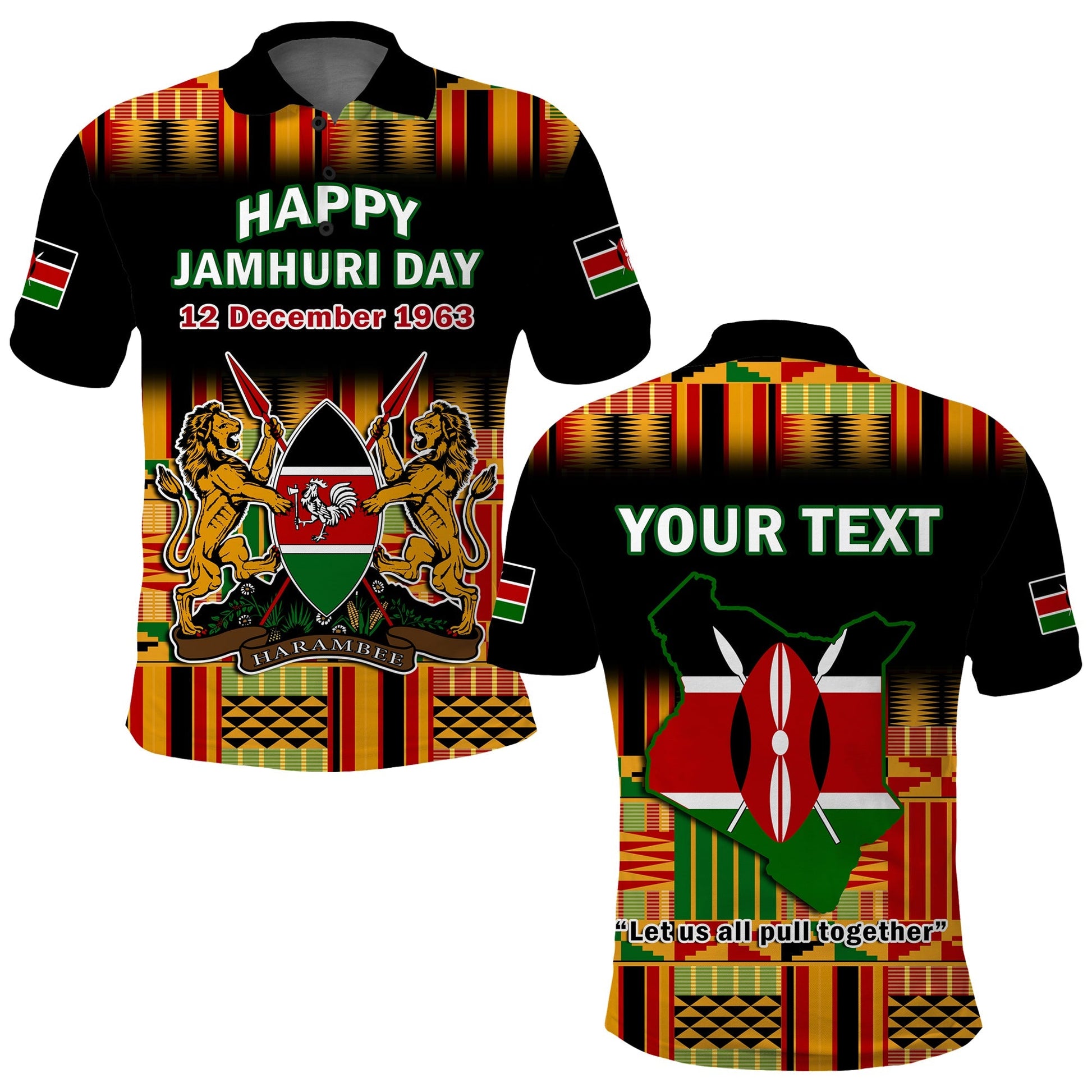 Custom Kenya Polo Shirt Happy Jamhuri Day Kenyan Pattern