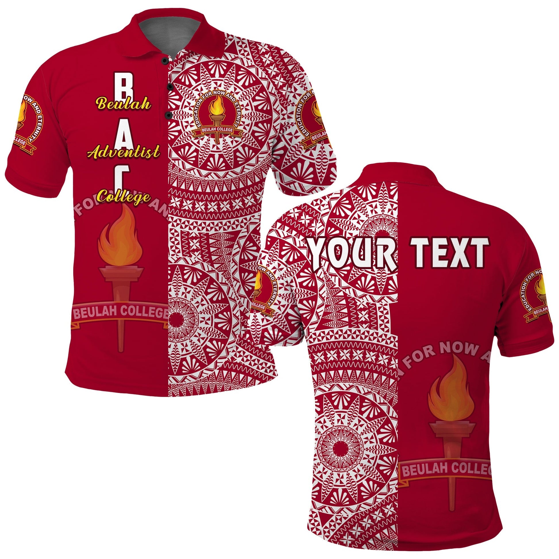 Custom Personalised Beulah Tonga College Polo Shirt Tongan Ngatu Pattern