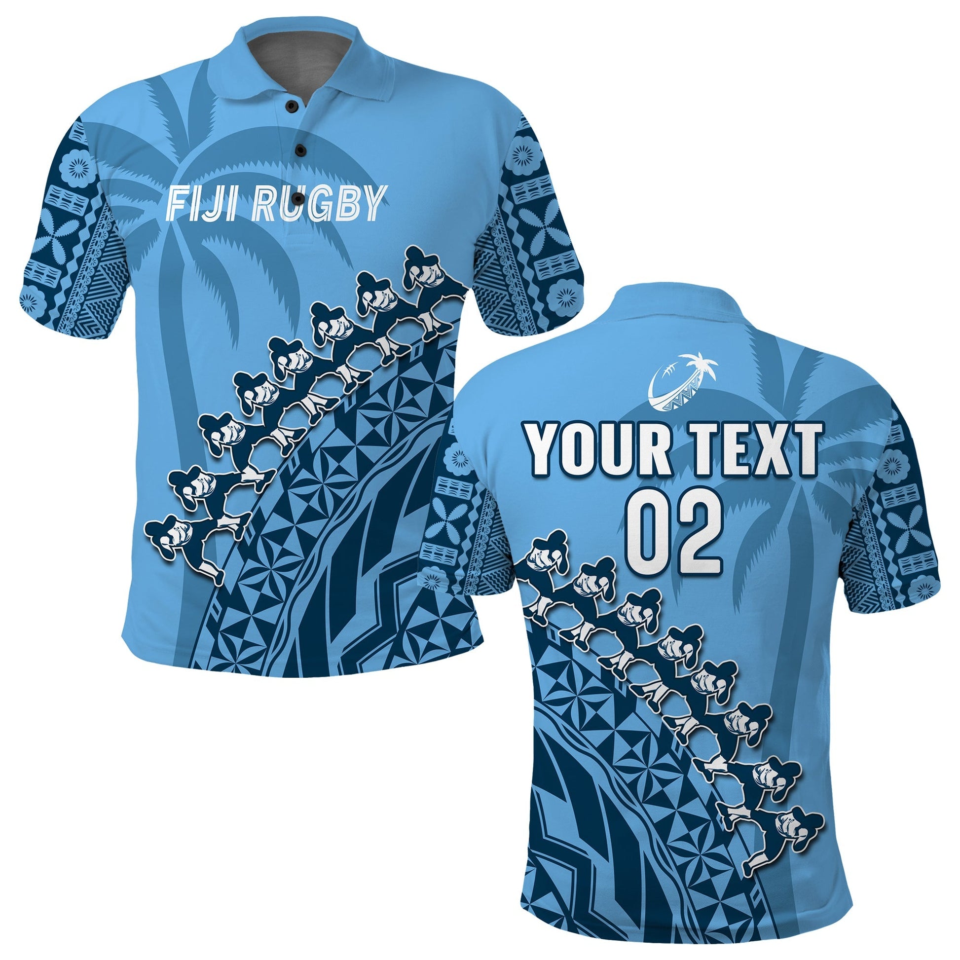 Custom Text And Number Fiji Tapa Rugby Polo Shirt Fijian Cibi Dance Tapa Pattern Blue
