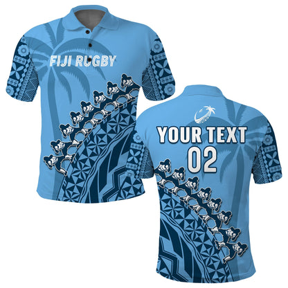Custom Text And Number Fiji Tapa Rugby Polo Shirt Fijian Cibi Dance Tapa Pattern Blue