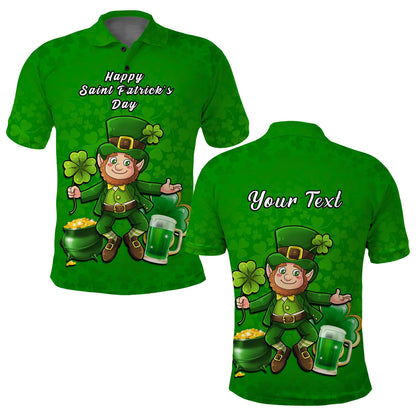 Custom Ireland Polo Shirt Saint Patricks Day Happy Leprechaun And Shamrock