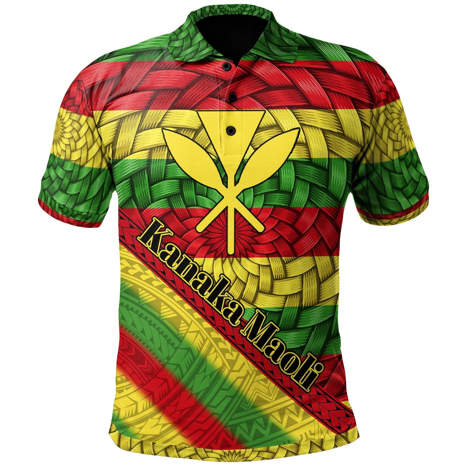 Hawaii Polo Shirt - Kanaka Maoli Flag With Bamboo Patterns