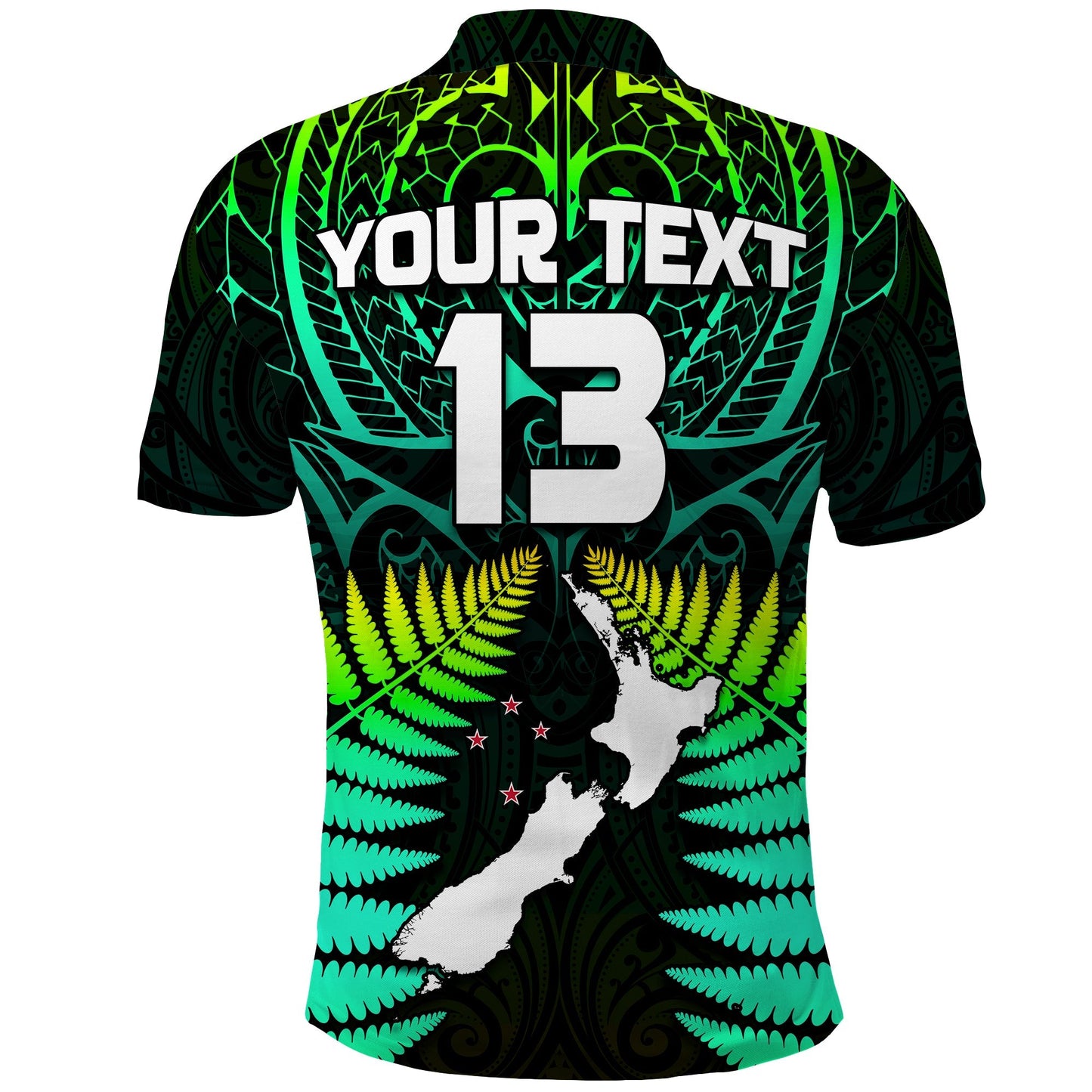 Custom Text and Number Aotearoa Fern Polo Shirt New Zealand Hei Tiki Green Style