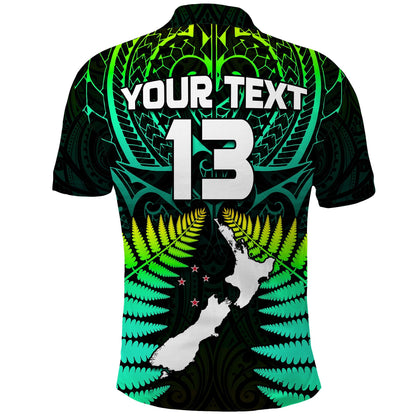 Custom Text and Number Aotearoa Fern Polo Shirt New Zealand Hei Tiki Green Style