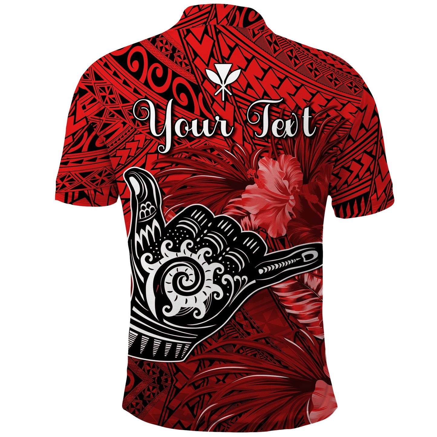 Custom Personalised The Shaka Hawaii Polo Shirt Tropical Flowers Red Version