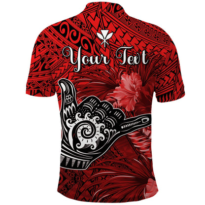 Custom Personalised The Shaka Hawaii Polo Shirt Tropical Flowers Red Version