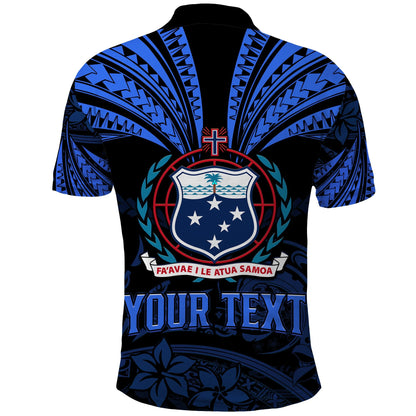 Custom Personalised Samoa Tatau Polo Shirt Blue Polynesian Ula Nifo