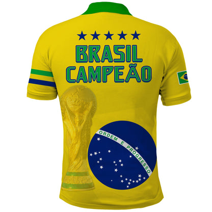 Brazil Football Polo Shirt Go Champions Selecao Campeao
