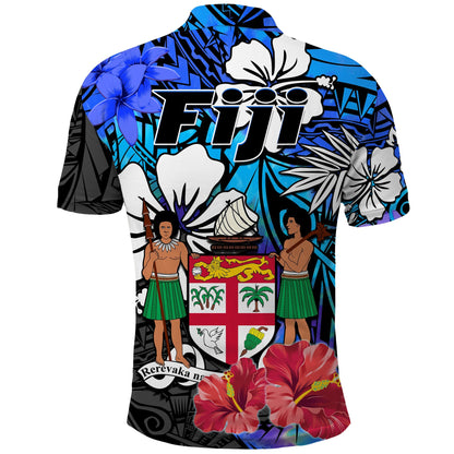 Fiji Tie Dye Polo Shirt Polynesian Blue Tribal Creative Tropical Flowers