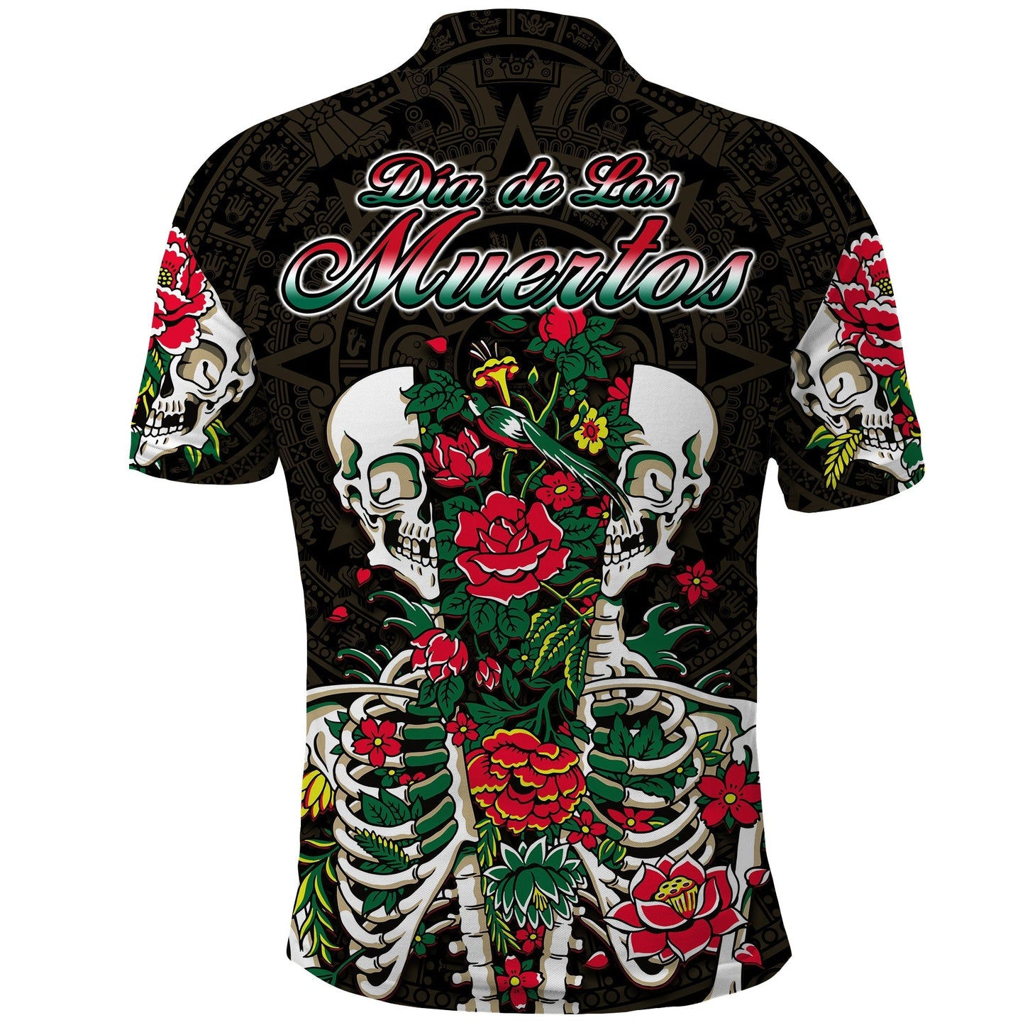 Mexico Polo Shirt Floral Skull Dia De Los Muertos