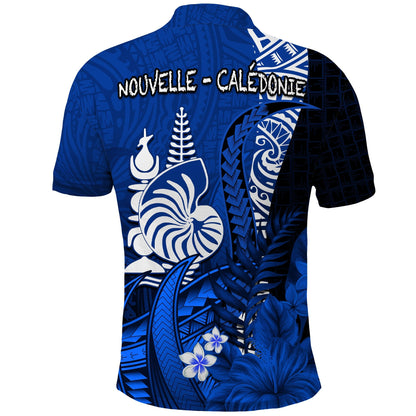 Custom Personalised New Caledonia Polo Shirt Nautilus Blue Polynesian Hibiscus