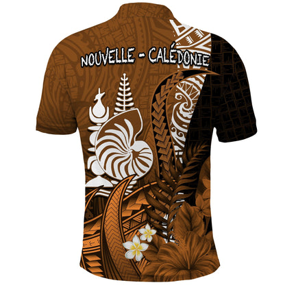 Custom Personalised New Caledonia Polo Shirt Nautilus Gold Polynesian Hibiscus