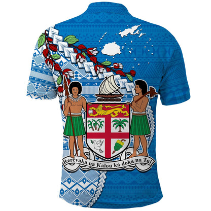 Fiji Polo Shirt Fijian Drua Mix Tagimaucia Flower Blue Style