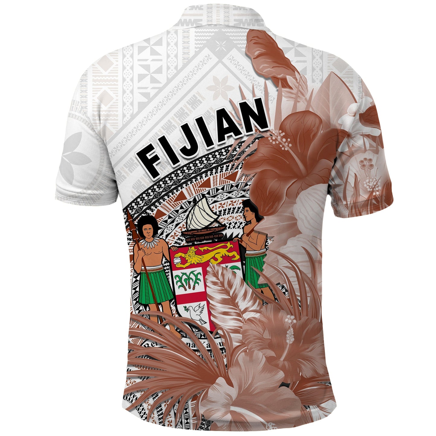Fiji Tapa Polo Shirt White Fijian Masi Be Loved Hibiscus