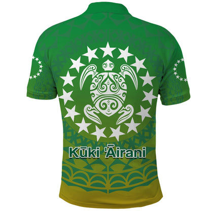 Cook Islands Polo Shirt Circle Pattern Mix Sea Turtle Green Version