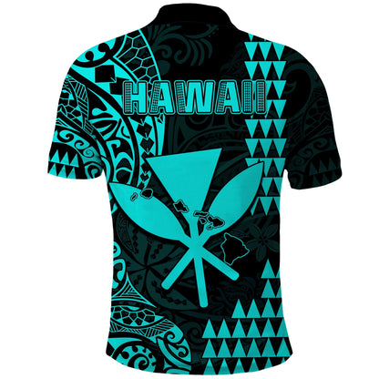 Hawaii Day Kakau Polo Shirt Proud To Be Hawaiian Turquoise King Kamehameha and Kanaka Maoli