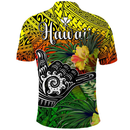 The Shaka Hawaii Polo Shirt Tropical Flowers Reggae Version