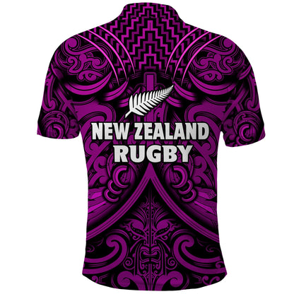 New Zealand Silver Fern Rugby Polo Shirt All Black Purple NZ Maori Pattern