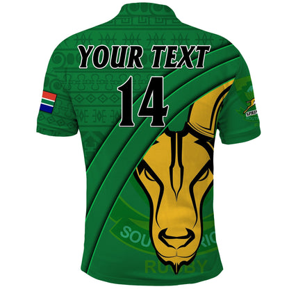 (Custom Text And Number) South Africa Rugby Polo Shirt Bokke Springbok With African Pattern Stronger Together