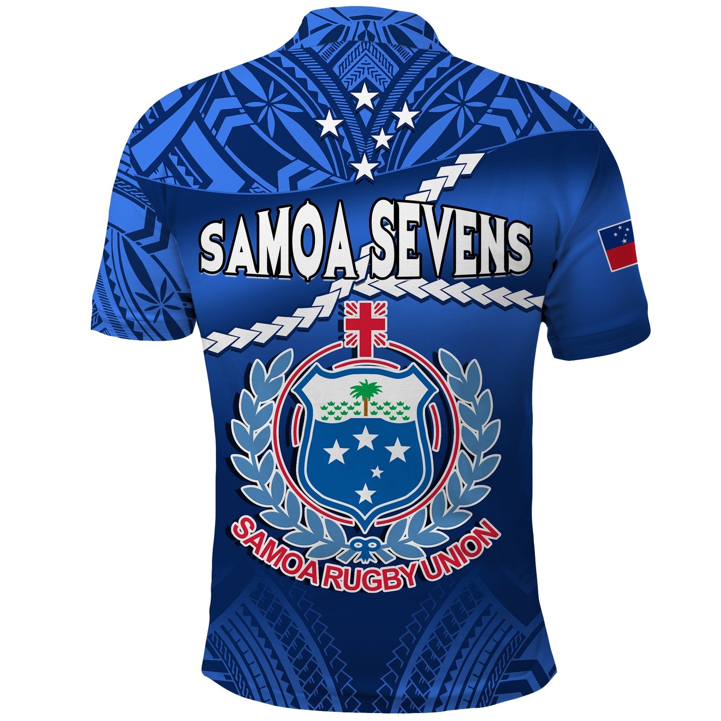 Samoa Rugby Polo Shirt Manu Samoa Polynesian Hibiscus Blue Style